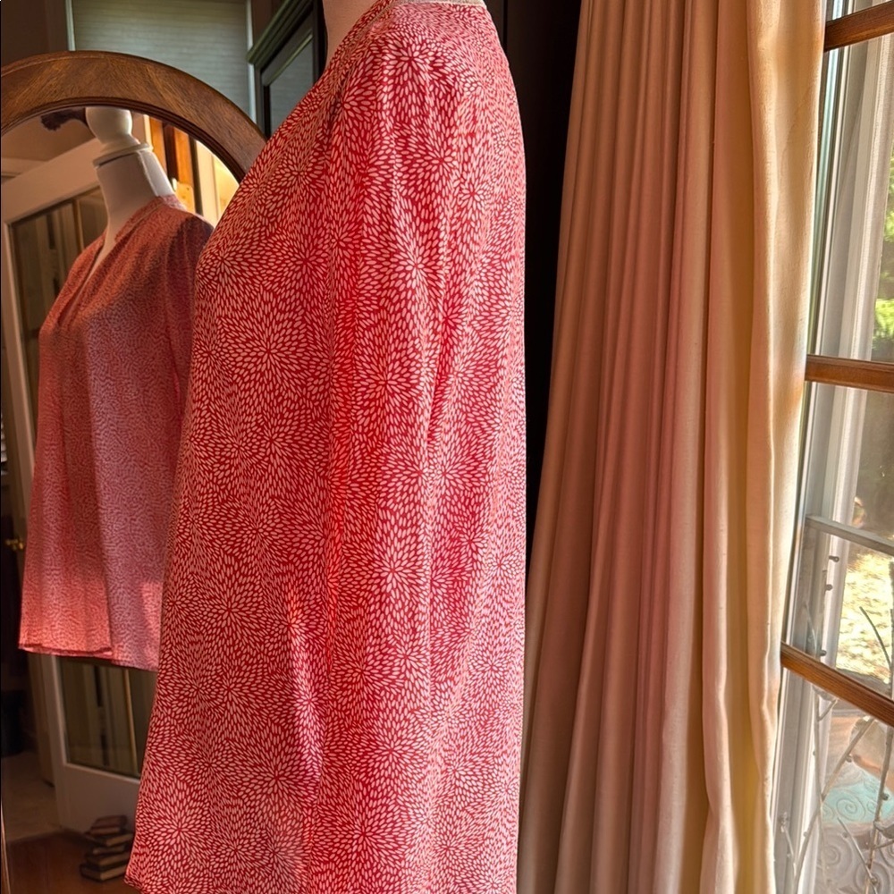Red Long Sleeve Relaxed Blouse with Beaded Mandarin Collar - Picture 5 of 13